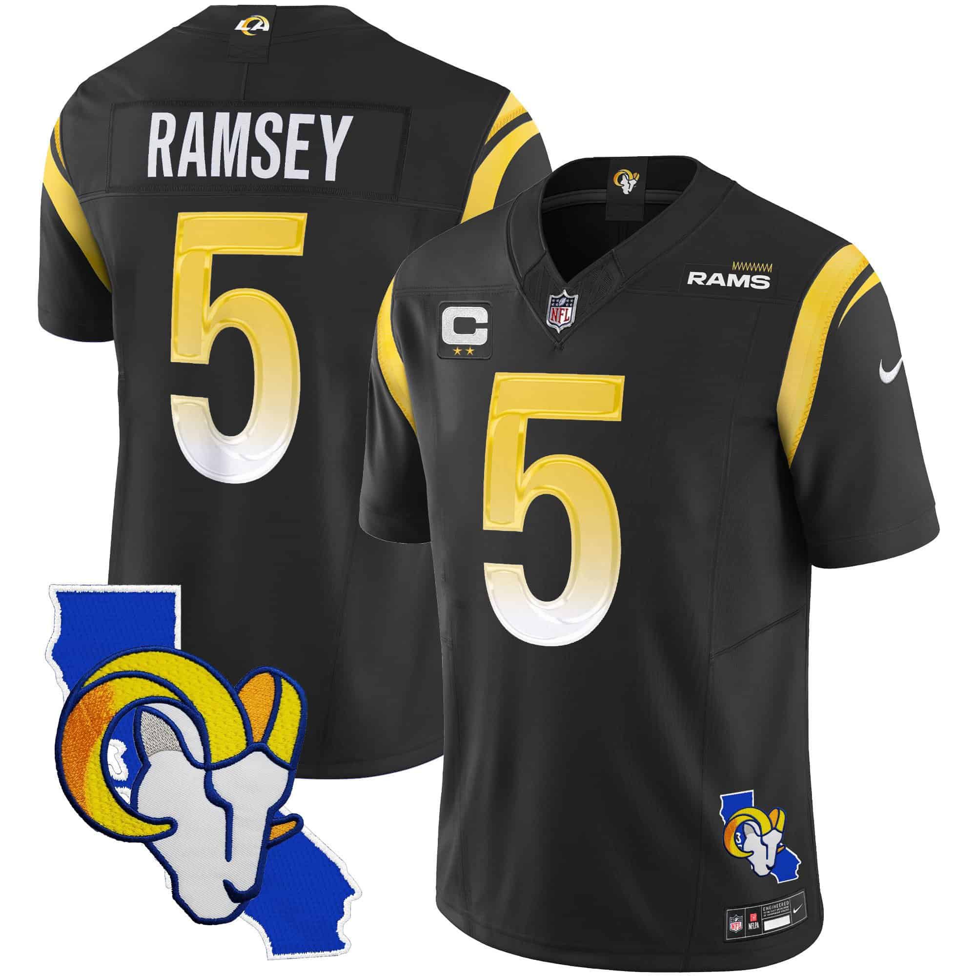 Men Los Angeles Rams #5 Ramsey Black 2024 Nike California Patch Vapor Limited NFL Jersey style 1